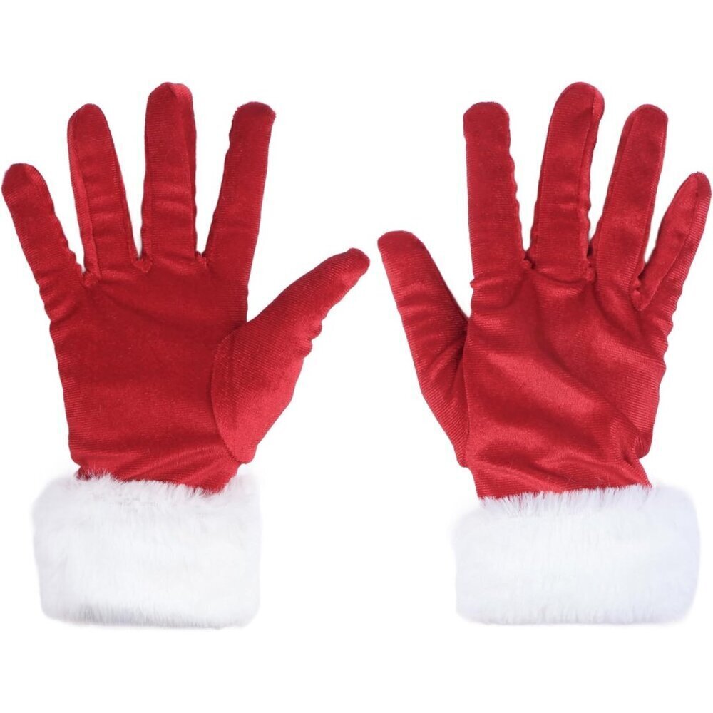 Red Velvet Gloves with White Furry Cuff for Christmas Cosplay and Parties
